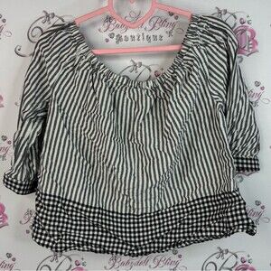 Ricki's blouse long sleeve gingham plaid stripes Black and White Striped Blouse
